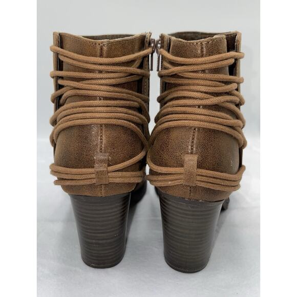 Candies Ankle Boots Heeled Brown Vegan Nubuck Booties Womens Size 9M Zipper - Picture 4 of 9